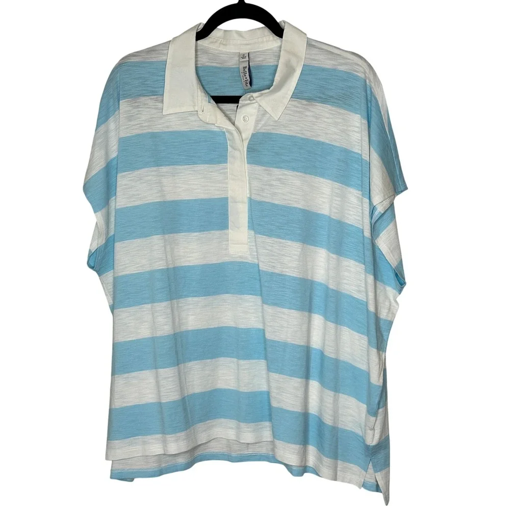 Torrid Belle Isle Cotton Collared Polo Top Blue Stripes Size 0X Large NWT - Picture 2 of 13